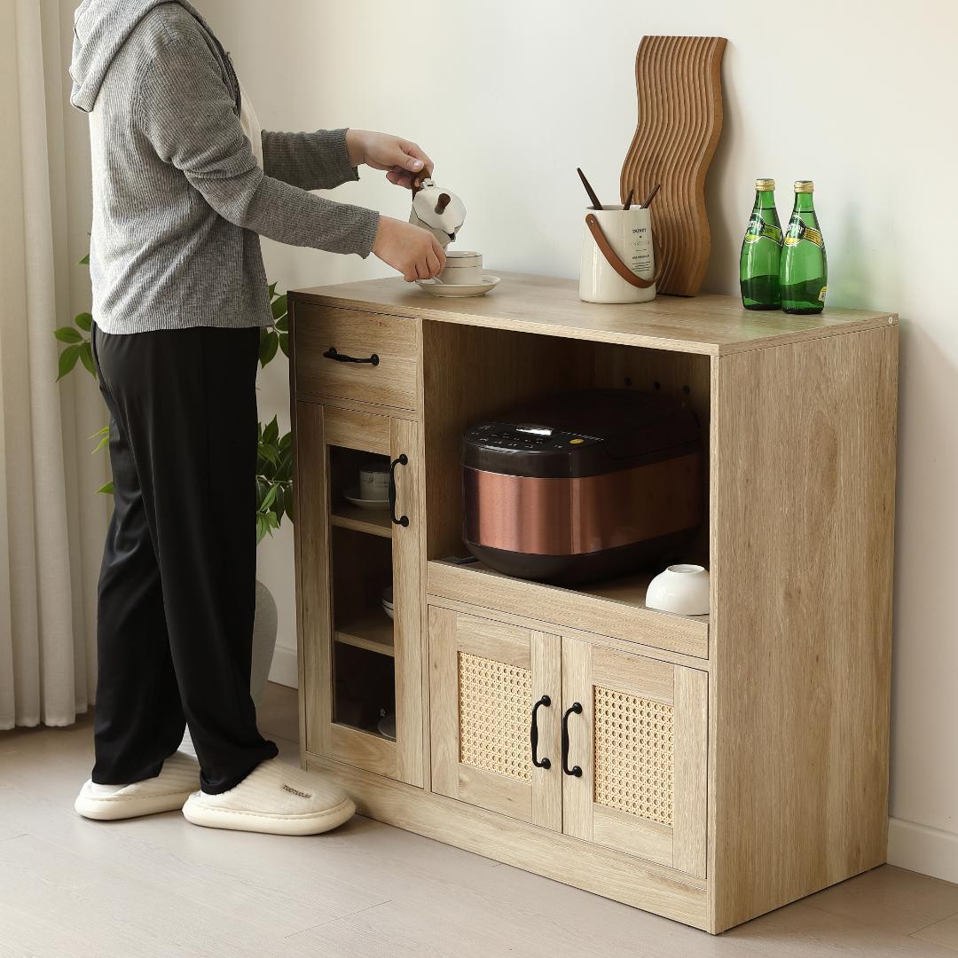 キャビネット　食器棚　引き出し付き　幅88　扉付き　コンパクト　NATURAL