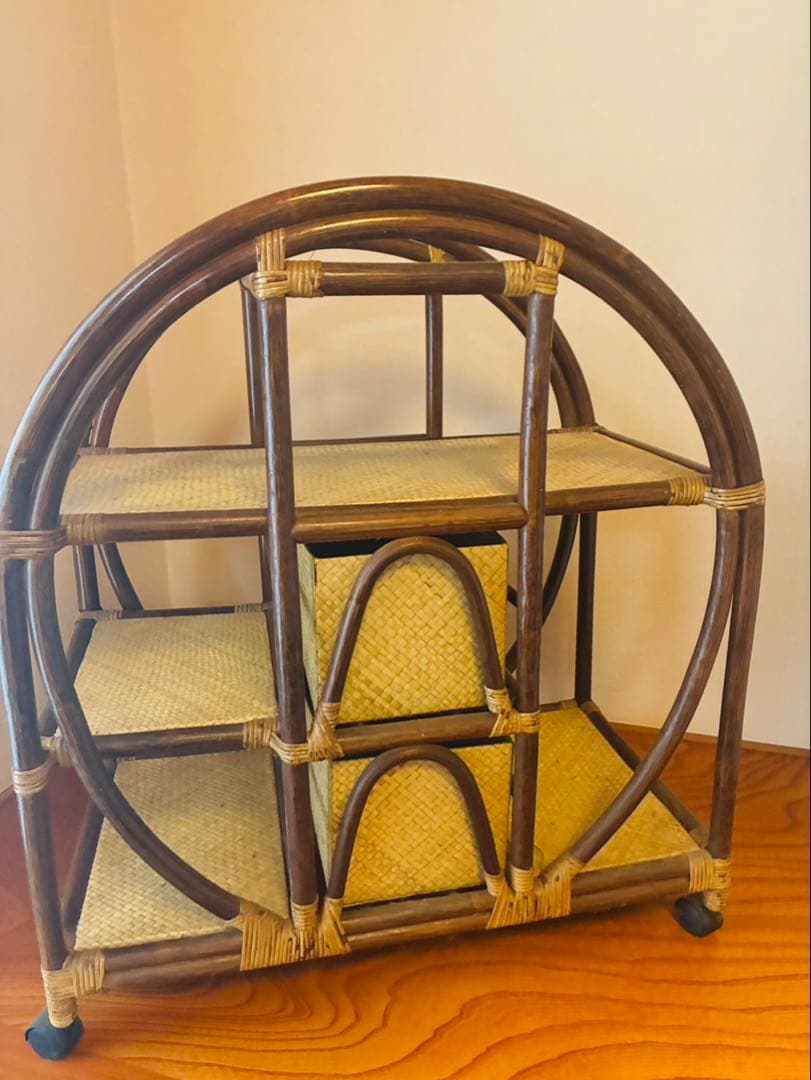 民藝家具 ラタン 陳列棚 飾り棚 チェスト ラック 籐製 木製 押入れ 収納
