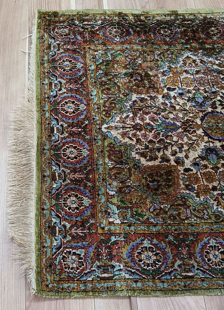 Y3244 インド絨毯 シルク 手織り 156×90㎝ マット