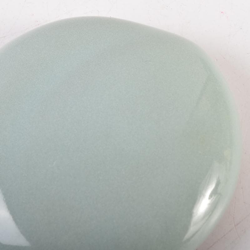 茶道具　諏訪蘇山作　青磁　桃香合　堀内宗完(兼中斎)書付　共箱　V　7191