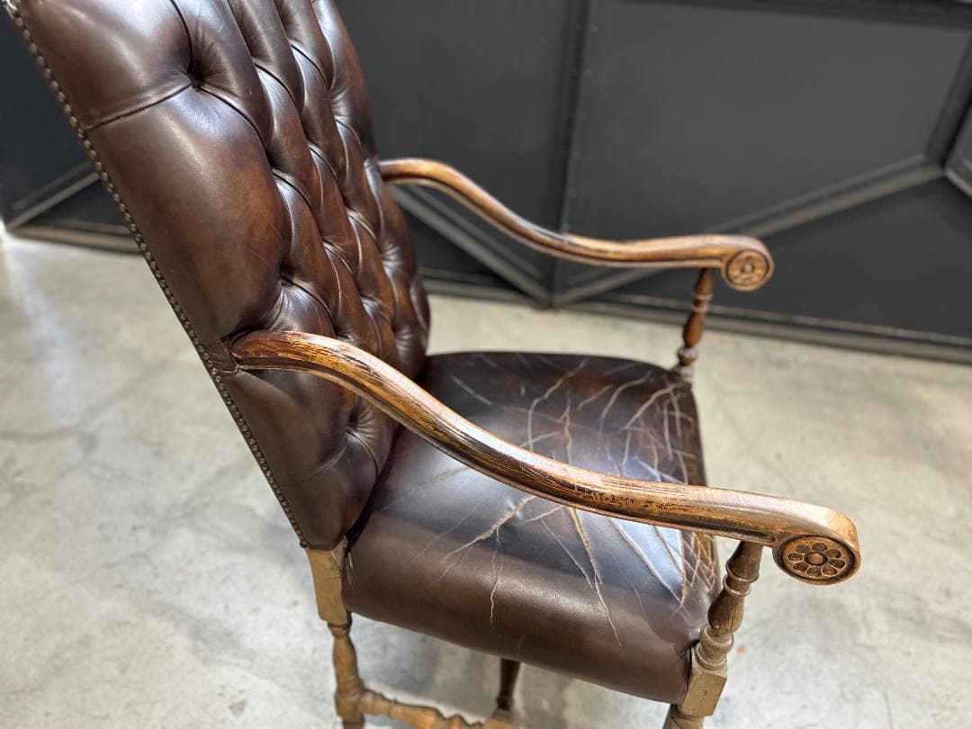 ❖英国Antique❖ ハイバックチェア チェスターフィールド　ネオルネッサンス