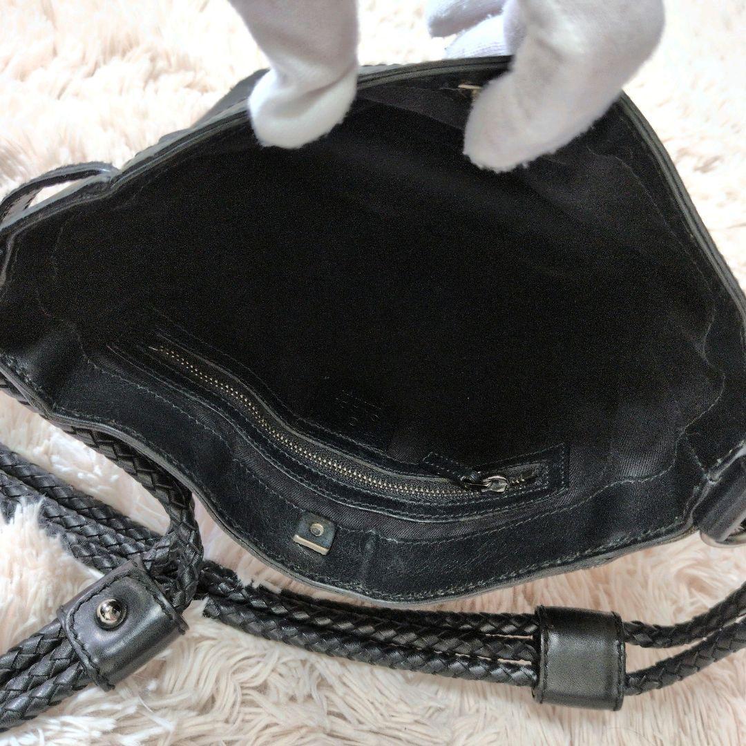 【良品】GUCCI グッチ ショルダーバッグ キャンバス レザー 黒