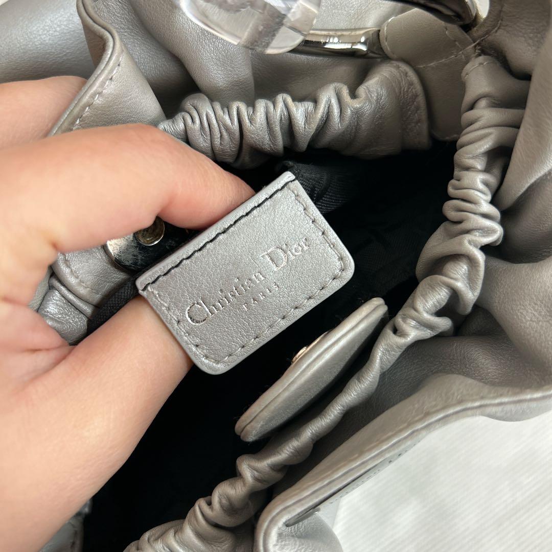 Christian Dior マリスパール ハンドバッグ レザー グレー 巾着