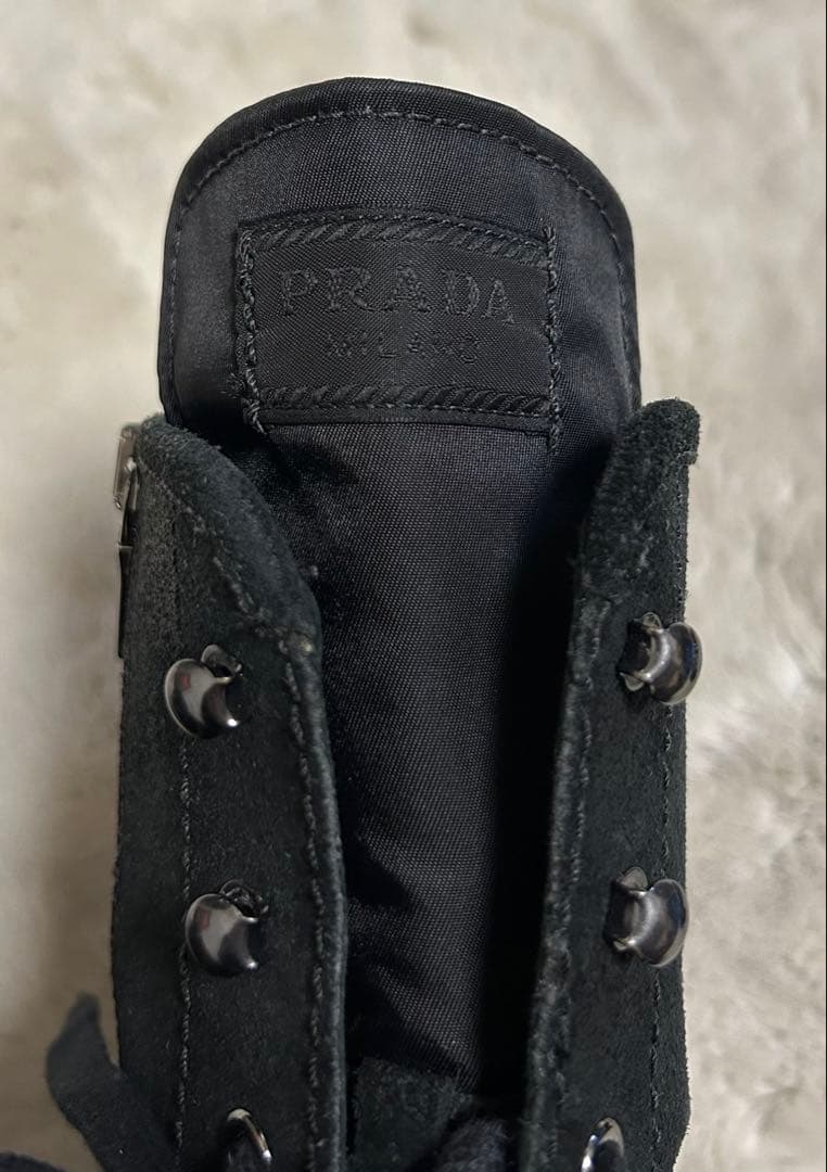 PRADA/レースアップブーツ/size40.5/黒/スエード/サイドジップ