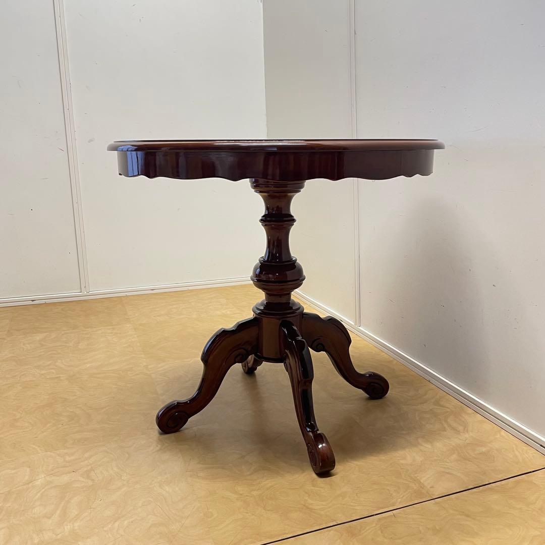 イタリア 丸テーブル 猫脚 象嵌 彫刻 ダイニングテーブル 円形 アンティーク