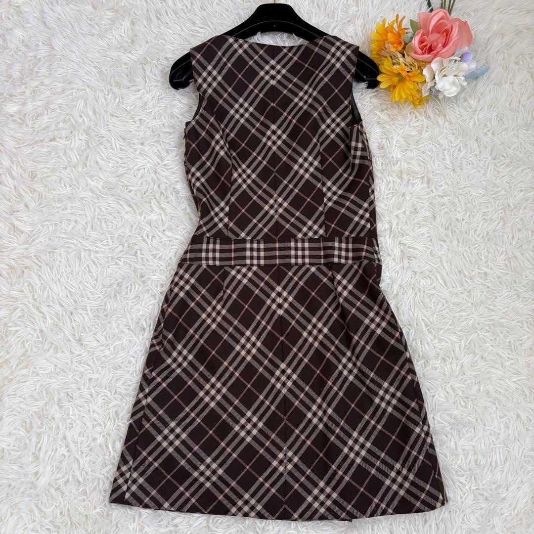 極美品　バーバリーブルーレーベル　ワンピ　ノバチェック　プリーツ　ノースリーブ