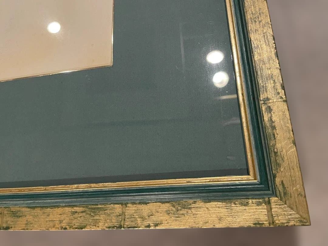 木製 大型 フレーム 額縁 絵画 写真 染色 展示 グリーン ゴールド 緑 金