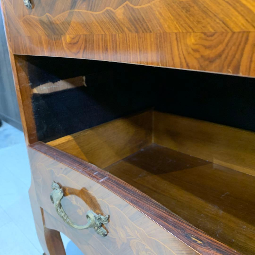 高級アンティーク　ライティングビューロー　チェスト　鍵付き　象嵌　猫脚　イタリア