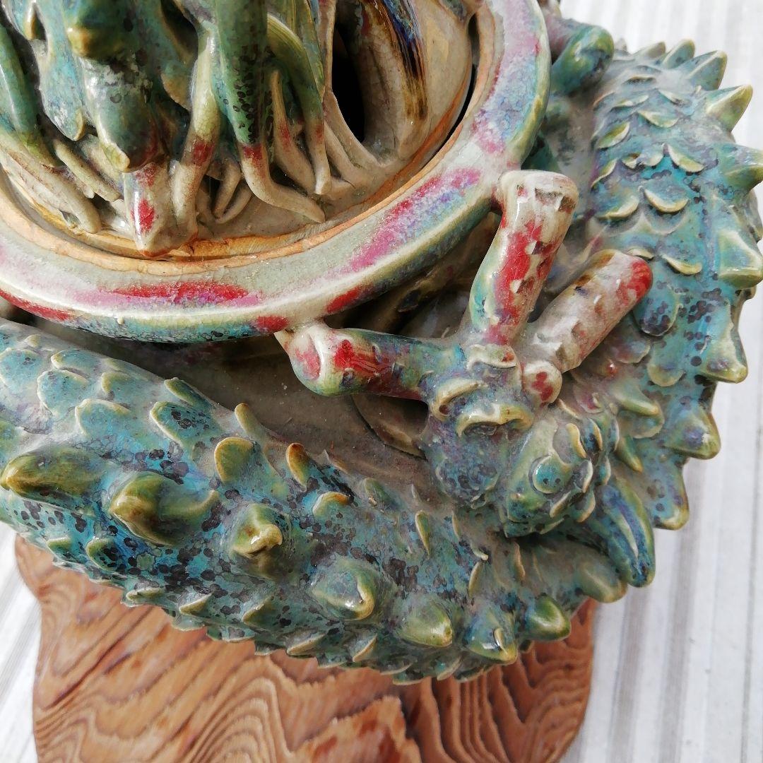 山岡徹山龍登窯香呂の陶器彫刻 装飾品、上野焼香春焼き工芸品、華道仏教、お寺、骨董
