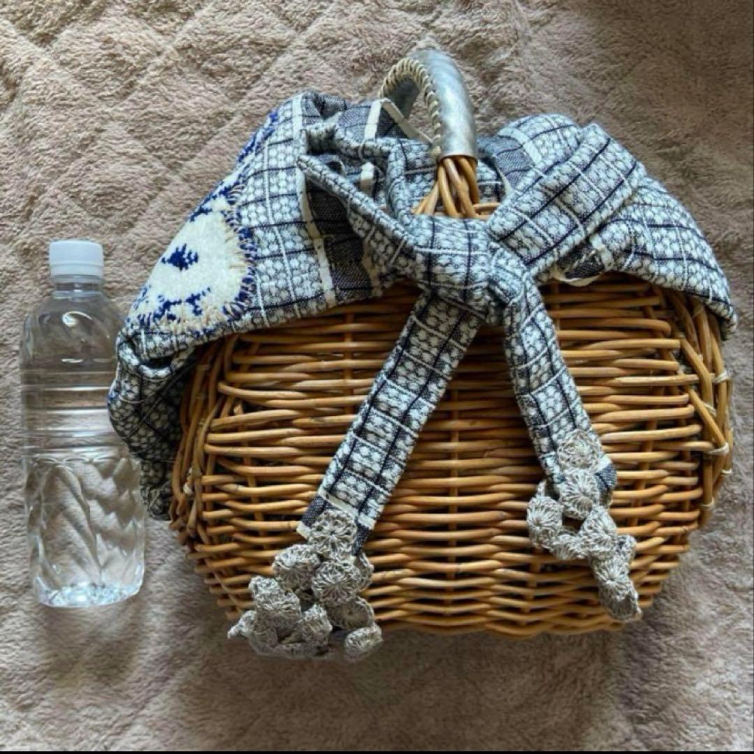 エバゴス×ウサギ プゥ トワ 限定 紅藤 シェニール織りパッチワーク カゴバッグ