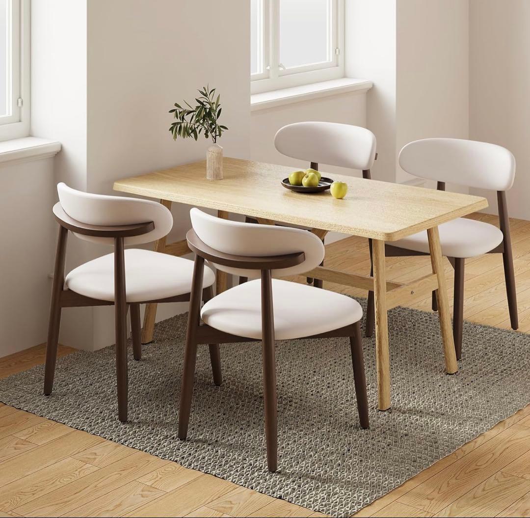 ダイニングチェア 2脚セット ナチュラル木目 高級レザー 一人掛け ホワイト