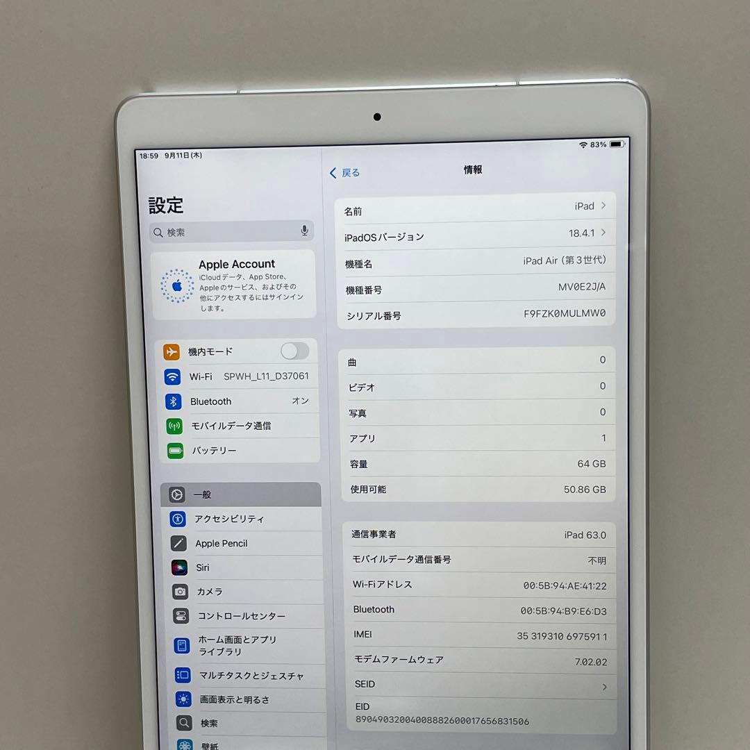 iPad Air 第3世代 64Gb Wi-Fi + Cellular 91％