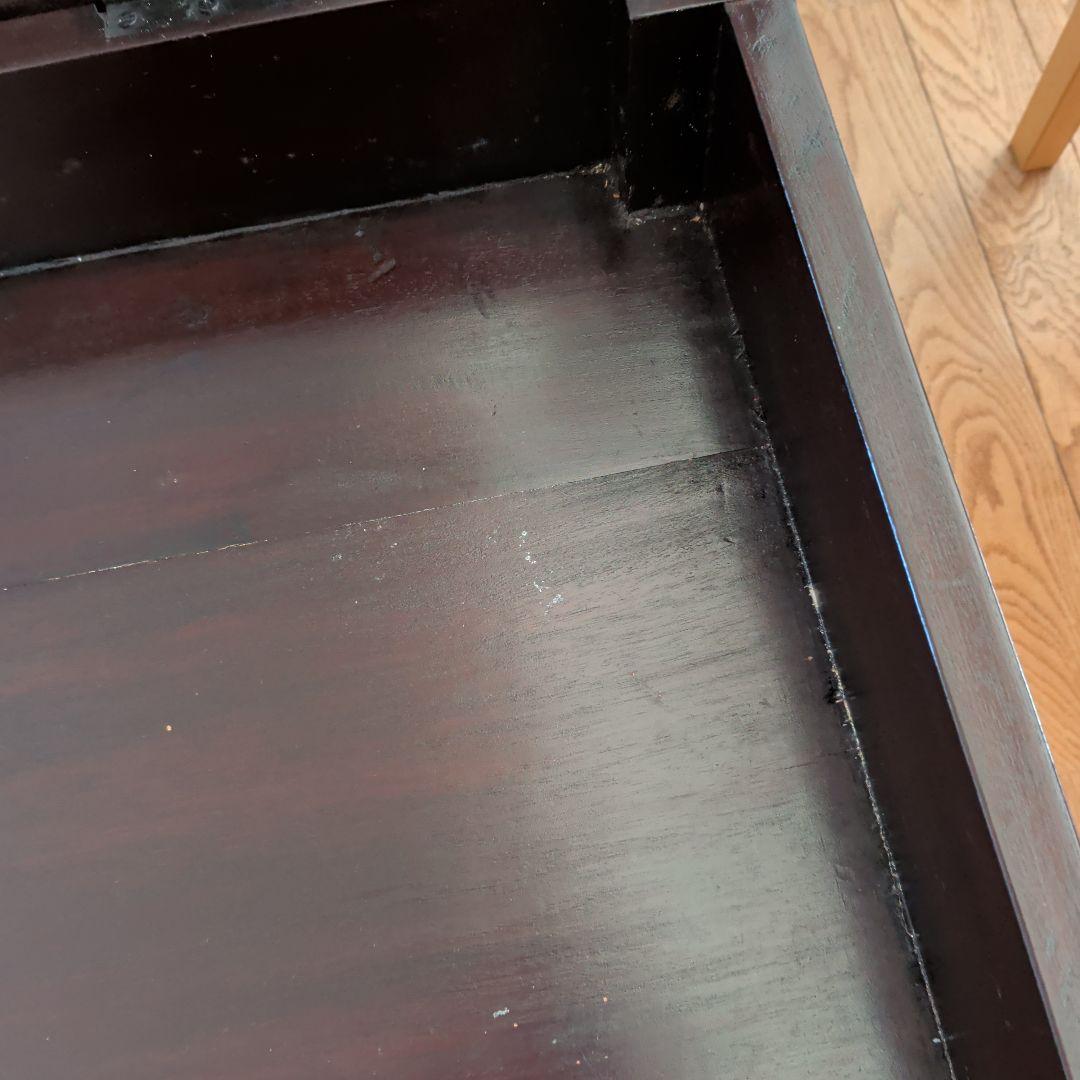 アジアン家具　サイドテーブル　収納付き　ガラス天板　ブラウン