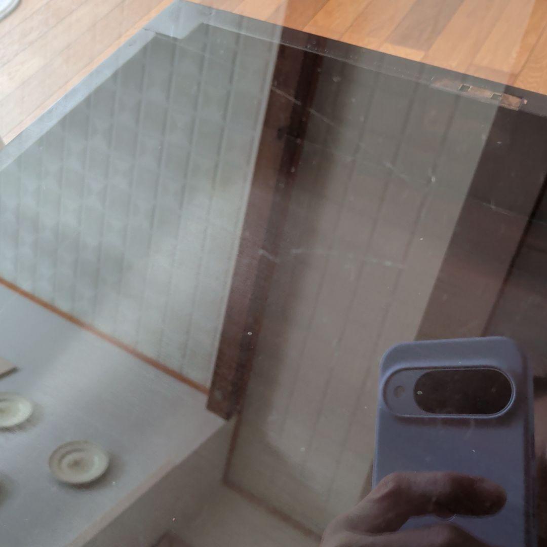 アジアン家具　サイドテーブル　収納付き　ガラス天板　ブラウン