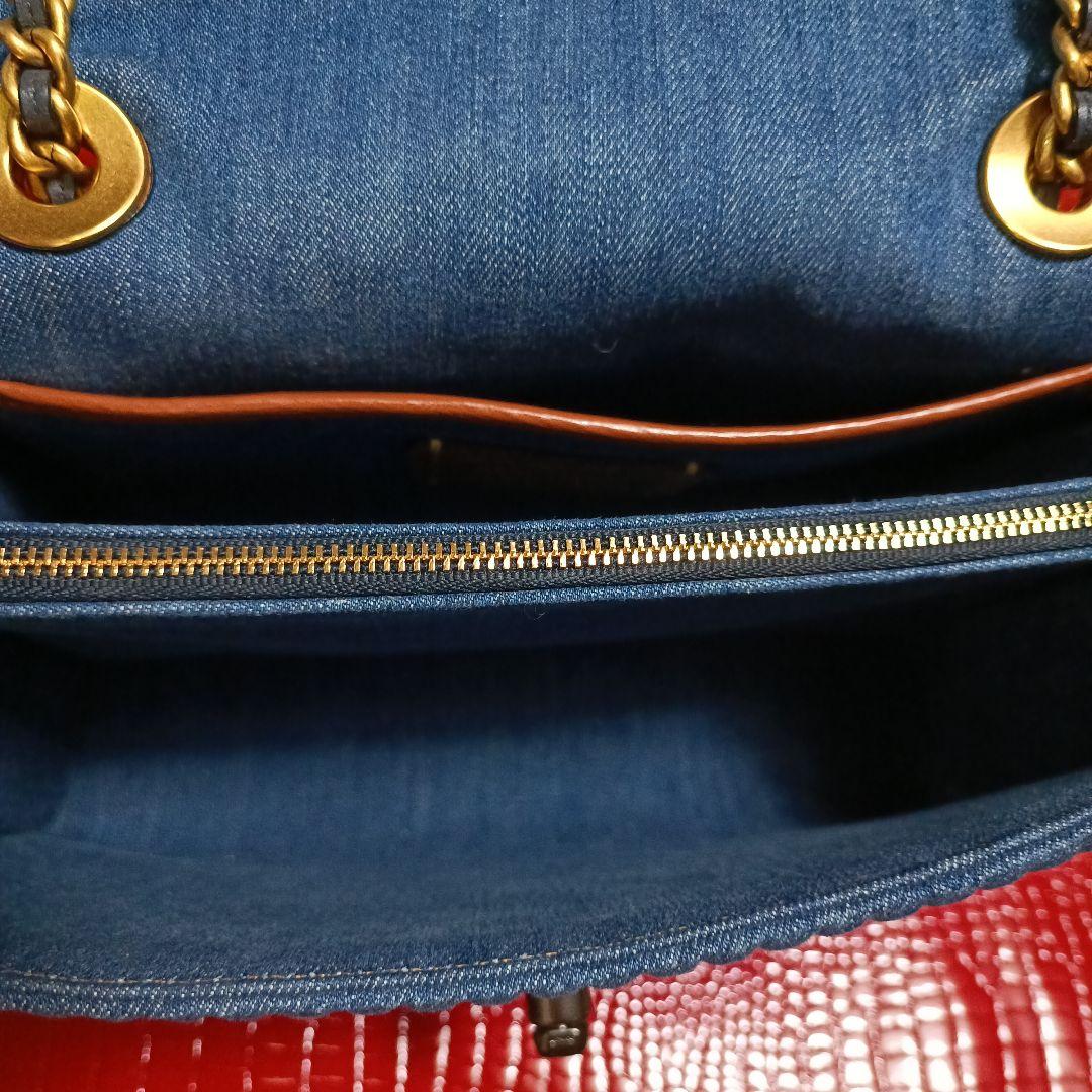 COACH　ショルダーバッグ　花　フラワー　チェーンショルダー　デニム