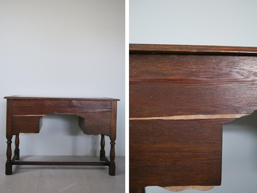 英国アンティーク木製デスク/勉強机/テーブル/飾り棚/オフィス事務(91-200