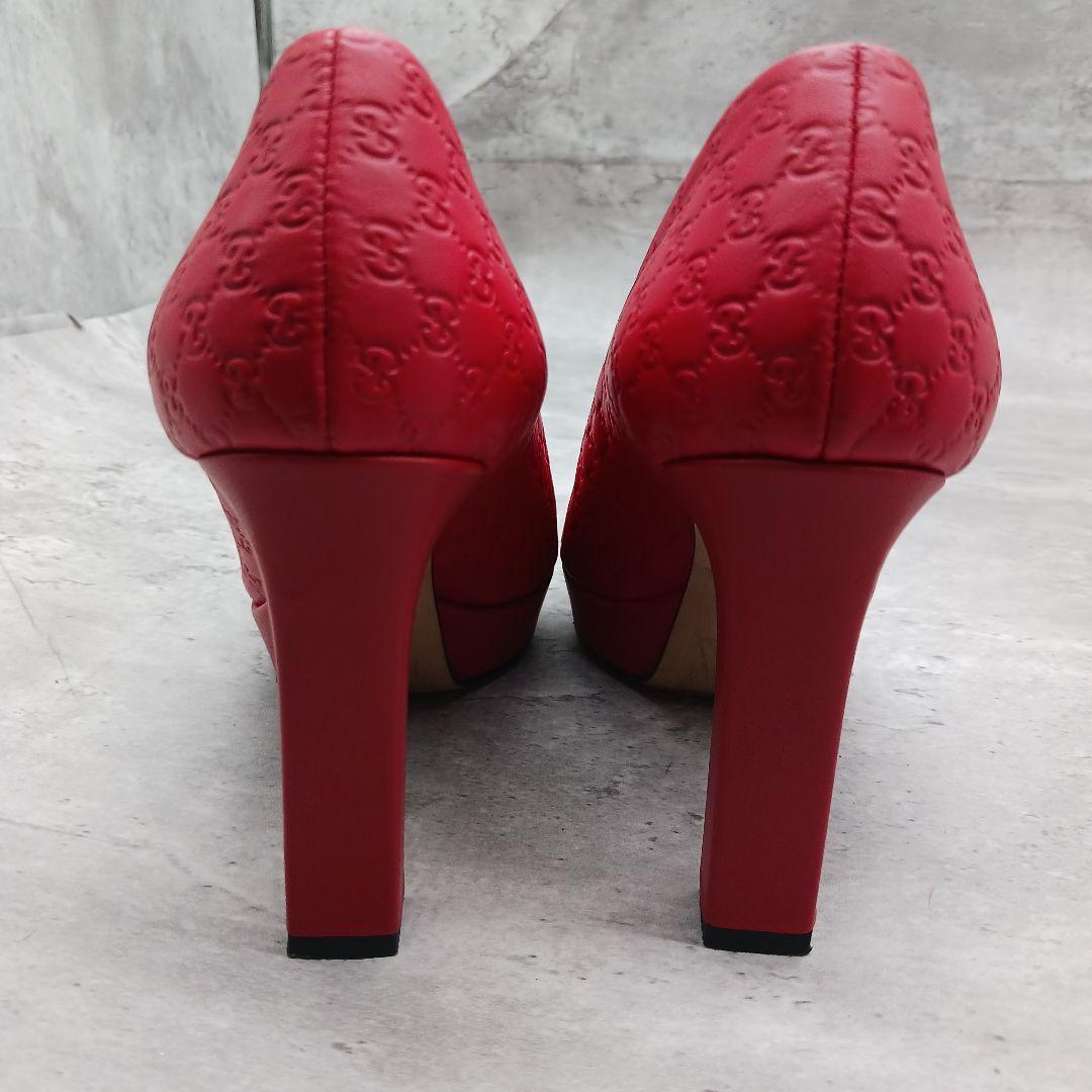 ✨美品✨ グッチ シマレザーオープントゥパンプス レッド 34.5