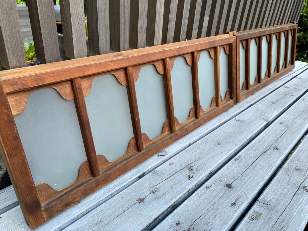 和風木製　欄間　2枚セット　すりガラス付き　アンティーク　レトロ