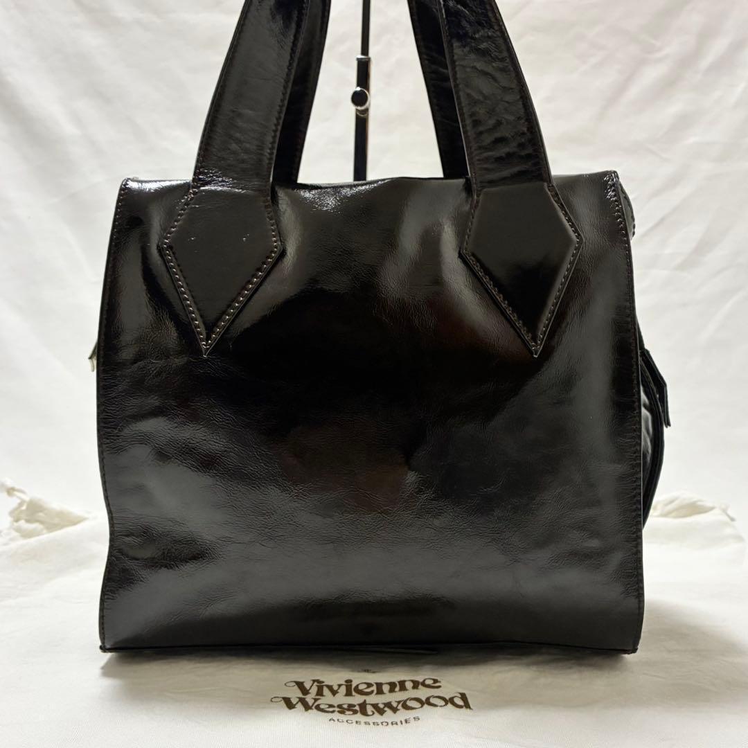 【美品】ヴィヴィアンウエストウッド ハンドバッグ エナメル スカル オーブ 黒