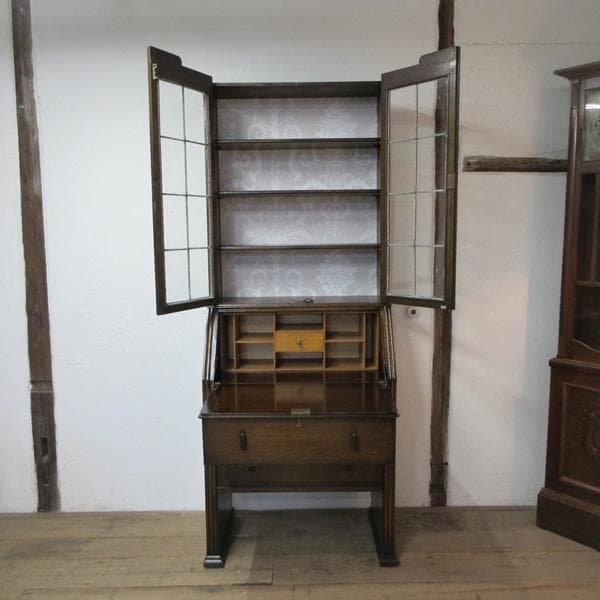 イギリス製 アンティーク 家具 ビューローブックケース デスク 本棚 6172e