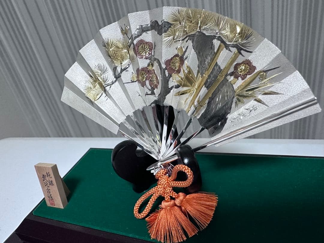 伝統工芸 扇子置物　純銀