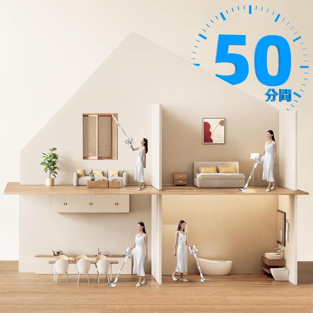 掃除機⭐️コードレス85Kpa強力吸引 50分連続稼働 着脱式バッテリー 低騒音
