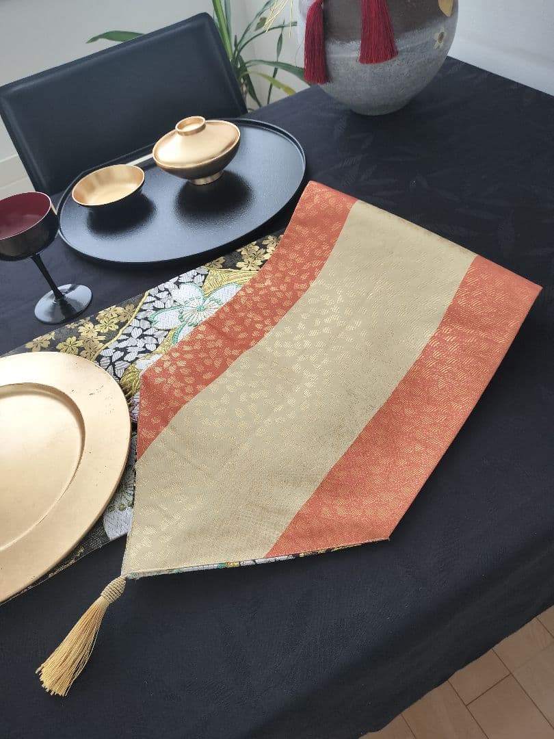 A901逸品‼️西陣織‼️全通‼️リバーシブル‼️テーブルランナー2m9cm