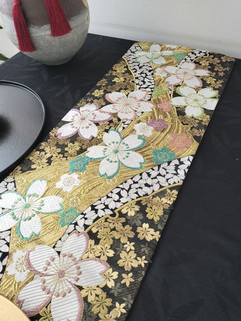 A901逸品‼️西陣織‼️全通‼️リバーシブル‼️テーブルランナー2m9cm