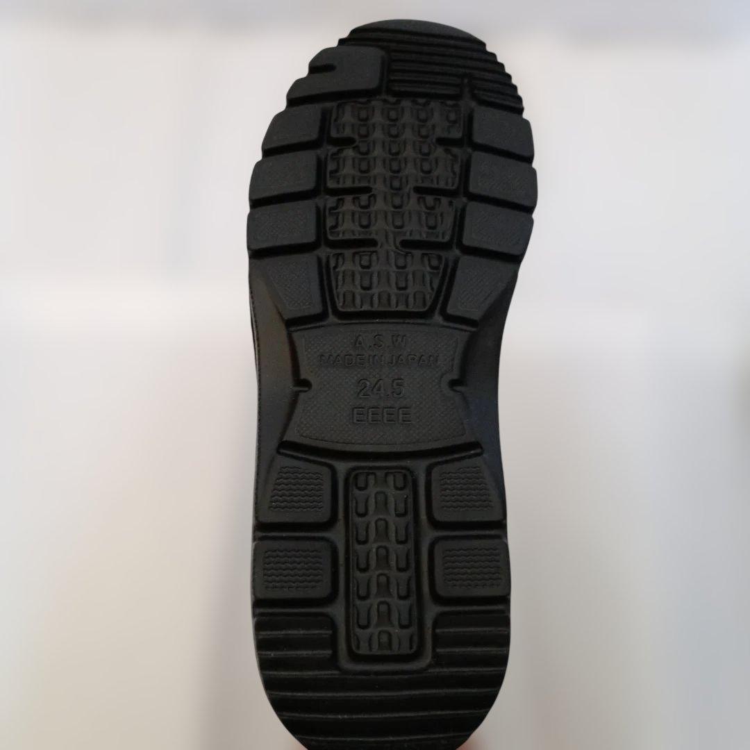 黒いレザーショートブーツ ジッパー付き 24.5cm 新品未使用