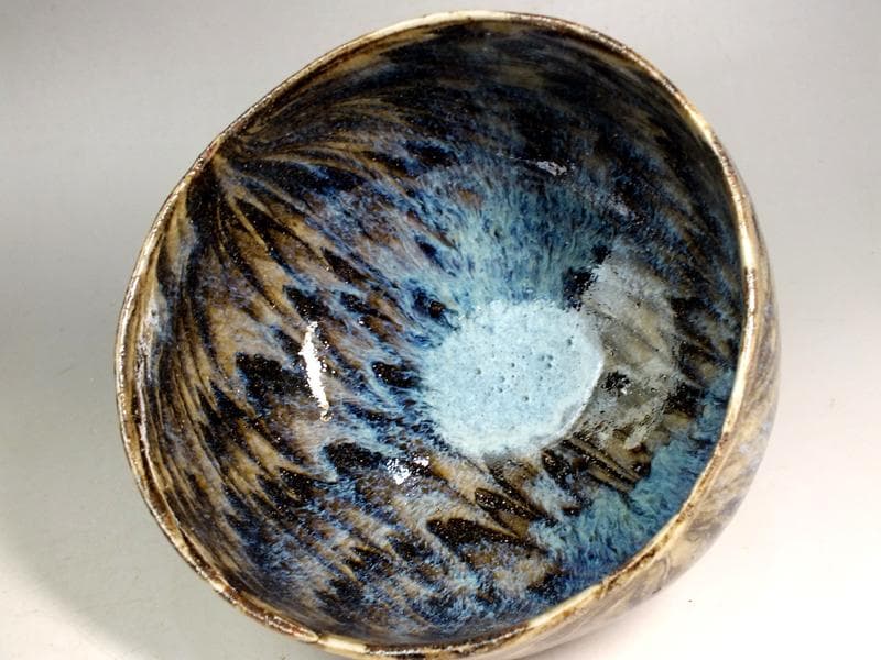 ☆ 上田恒次 作 練上鶉文 茶碗 共箱 上手です!! B3