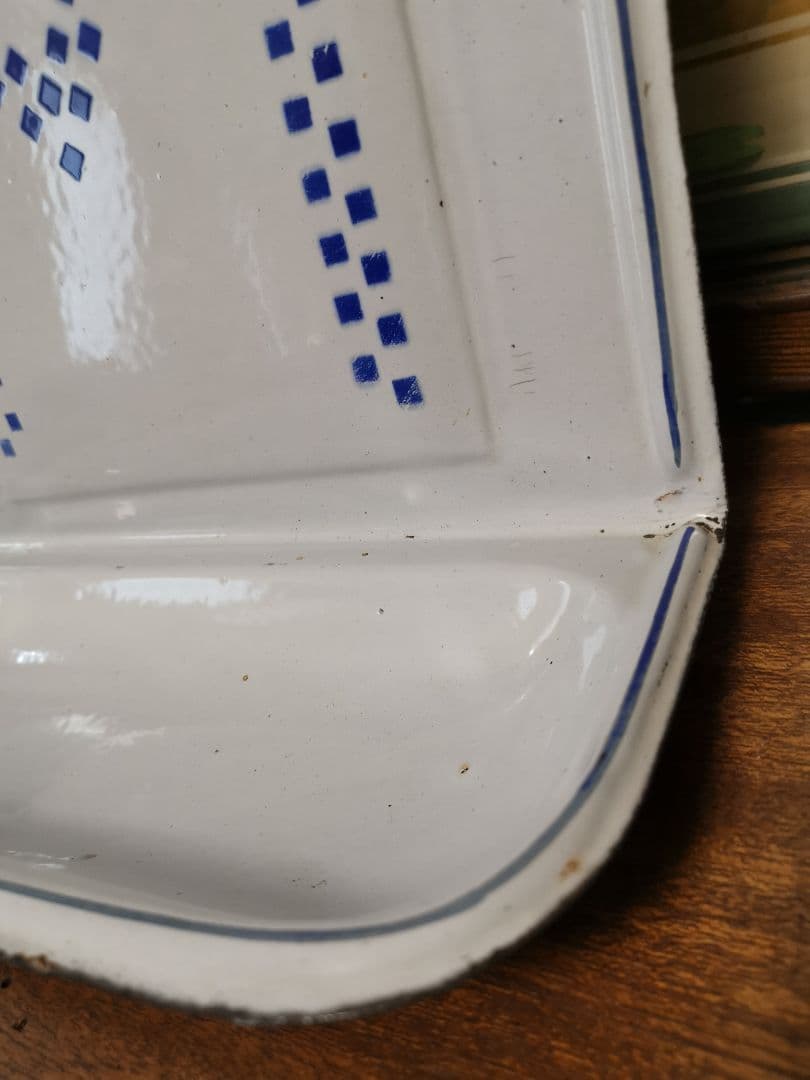 イギリス アンティークホーロー レードルラック 一松模様 ホワイト&ブルー