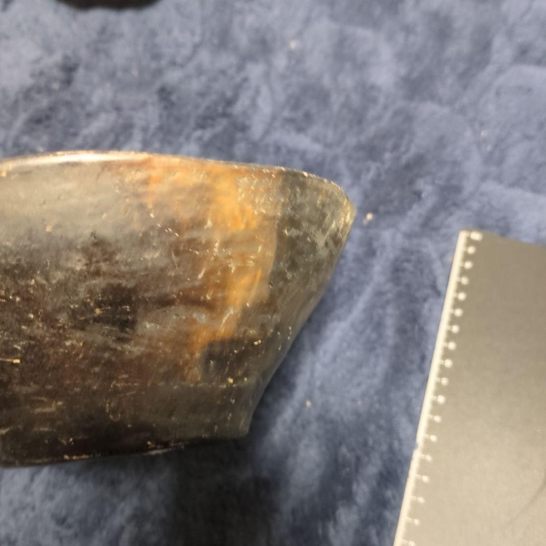 南米 黒色陶器皿 茶色模様 アンティーク