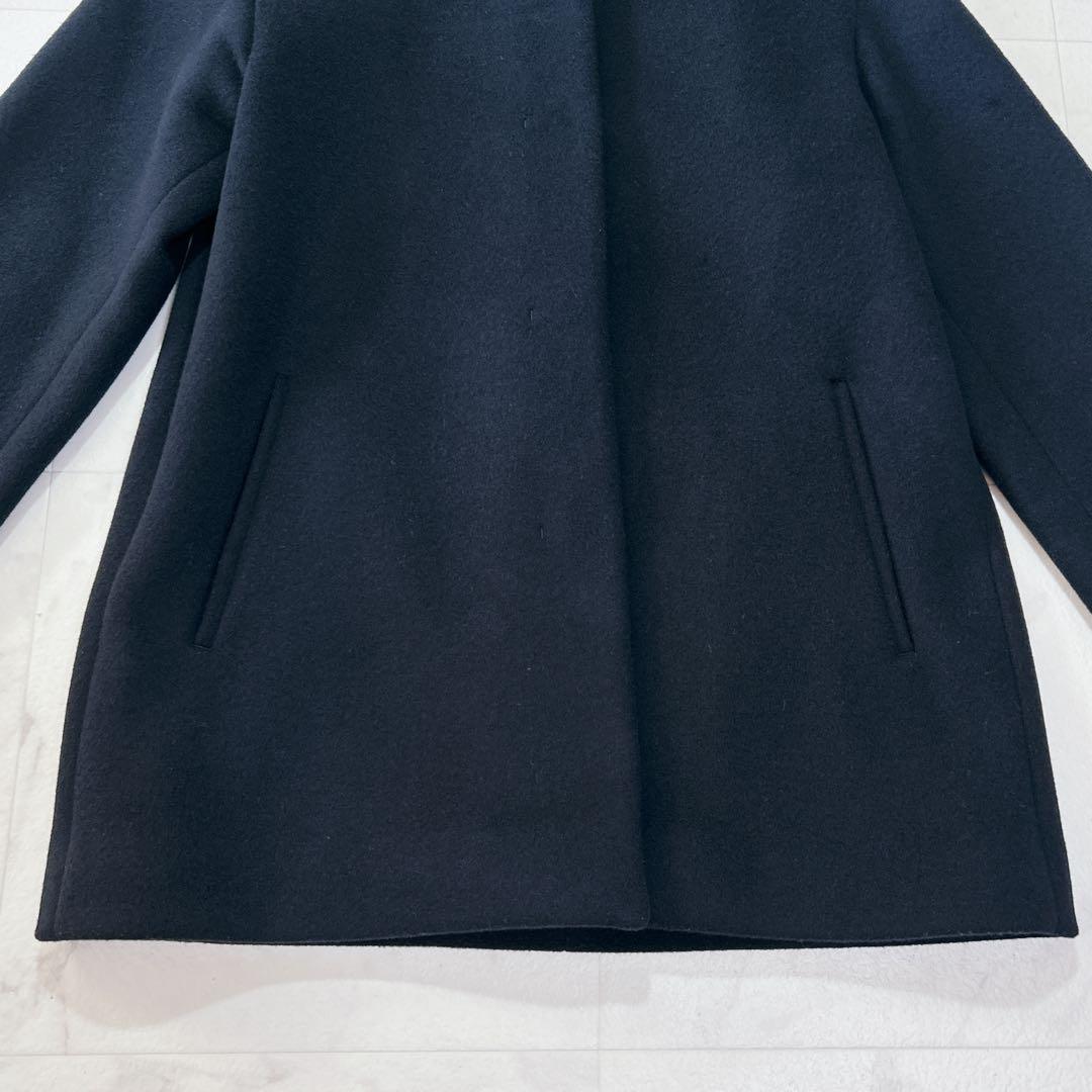 美品 BEAUTY&YOUTH ビーバー ノーカラー ショート コート ネイビー