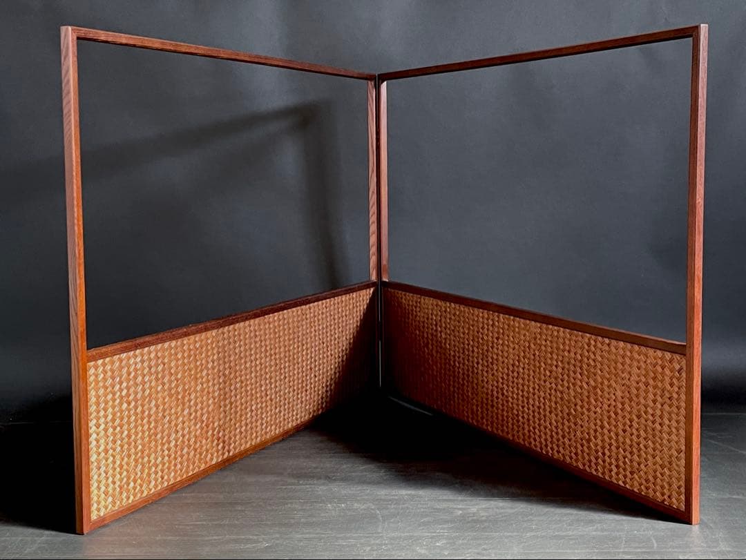 【美品】「母」 網代 鳥の子 両面使い 上透かし 風炉先屏風 桑枠 （206②）