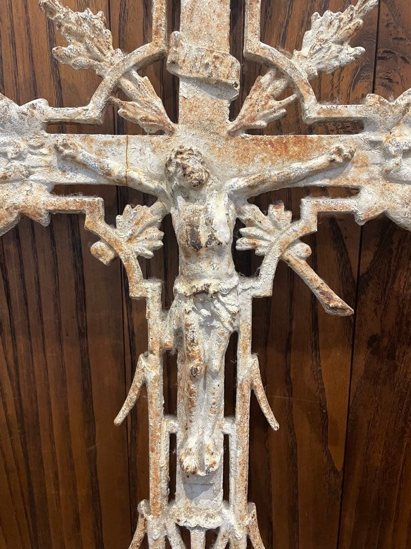 フランスアンティーク　アイアンクロス　鉄製十字架　キリスト　オブジェ