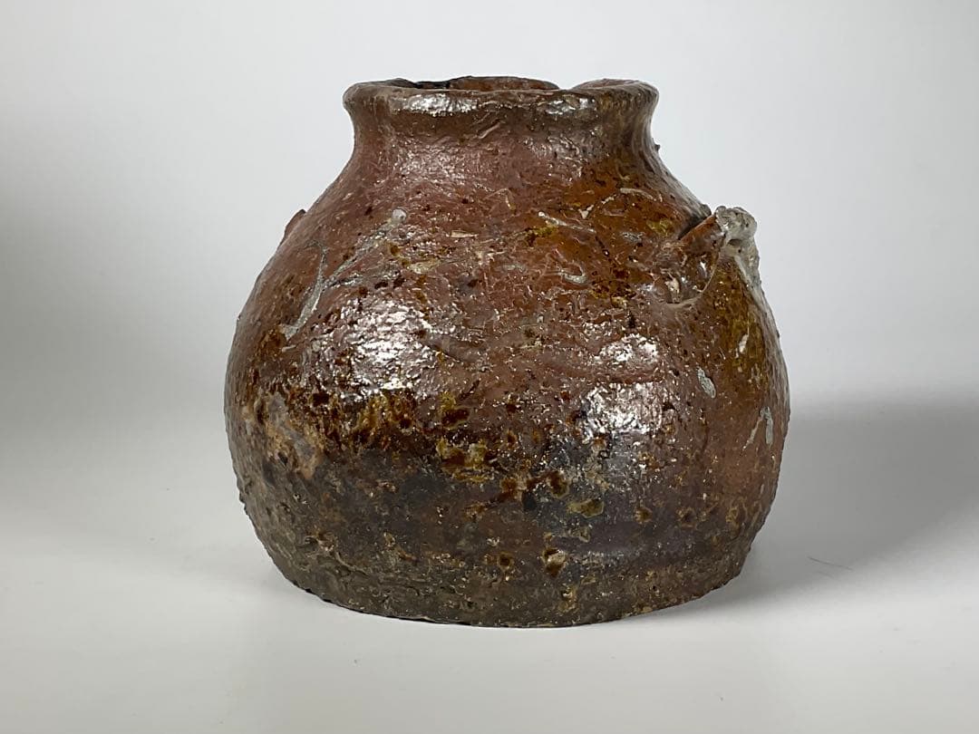 古越前　お歯黒壺　越前焼　双耳　おはぐろ壺　蹲壺　鉄漿　箱付き