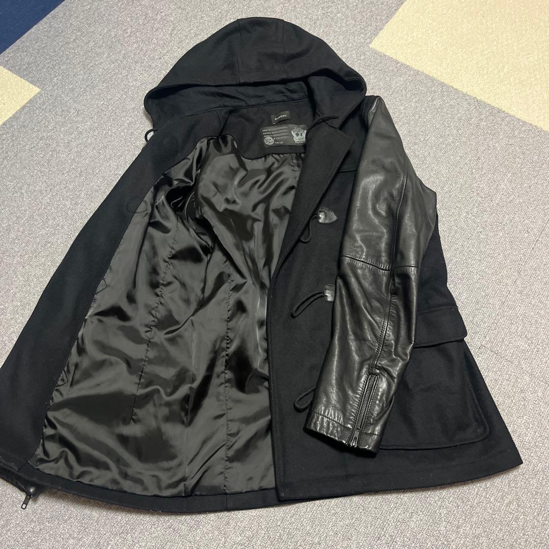 ディーゼル　レザーダッフルコート　黒