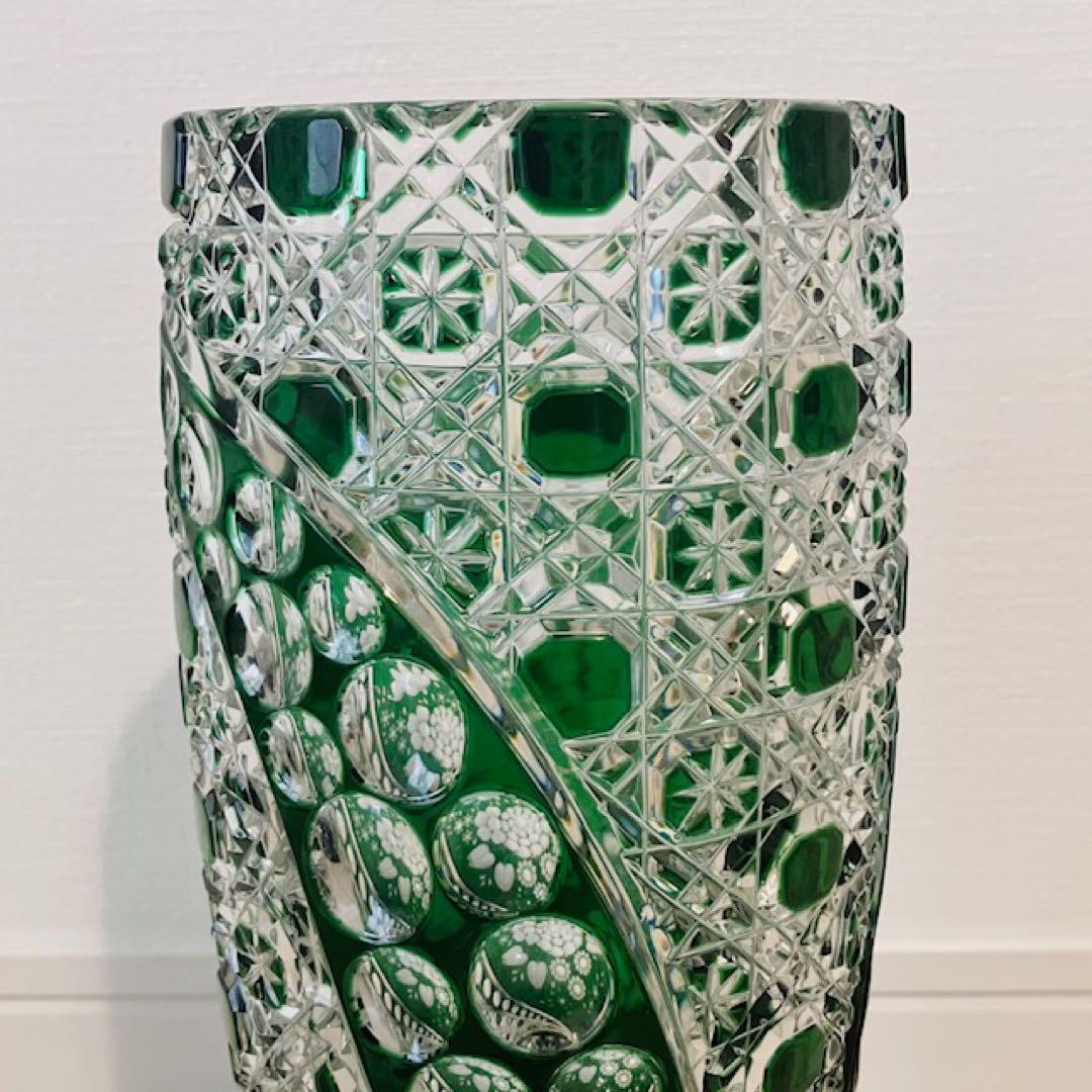 未使用　Meissen マイセン　クリスタルガラス 色被せ花瓶　グリーン