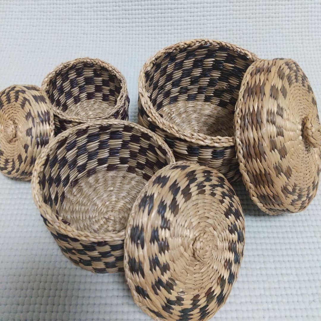 14×20cm アタ製♪持ち手付バスケット＆おまけ／自然素材 アジアン雑貨