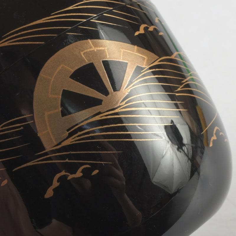 茶道具　輪島塗　平野桂山作　源氏車蒔絵　中棗　共箱　V　9252