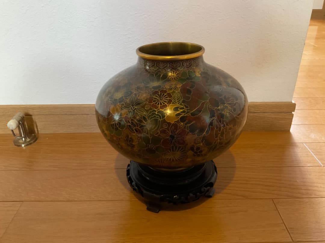 景泰藍 壺 台座付き