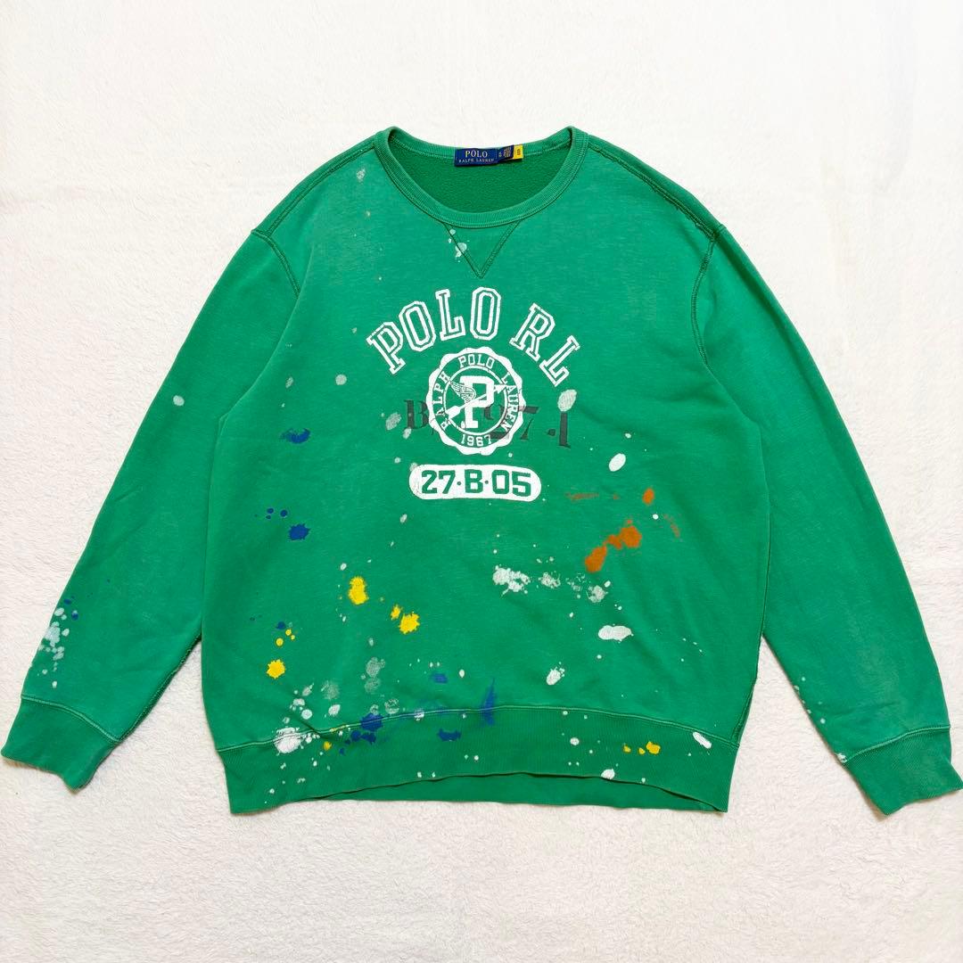 ポロラルフローレン　トレーナー　スウェット　スエット　グリーン　ペンキ　XL