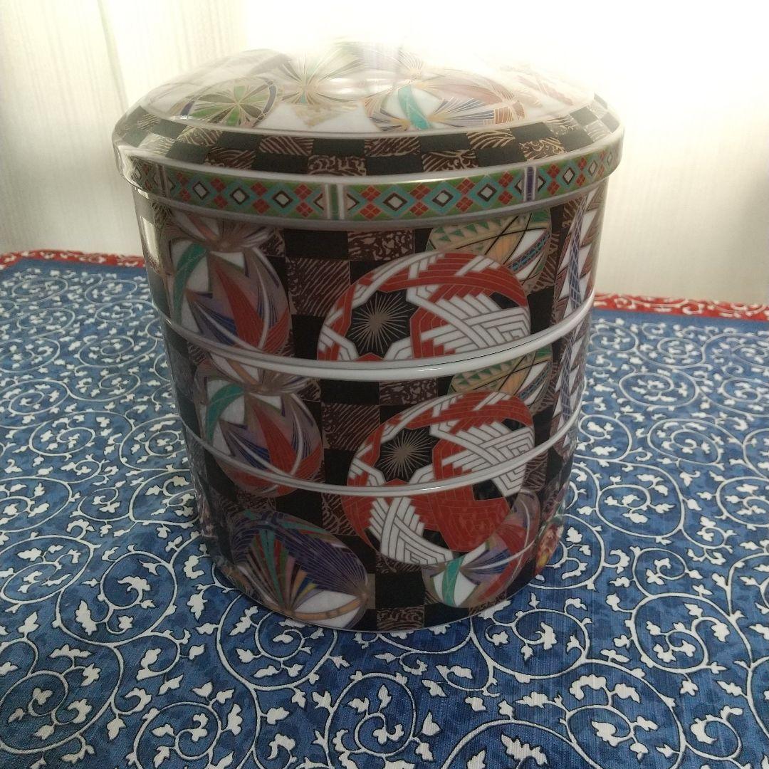 【未使用品】庫山窯◇色絵手鞠 金彩 絢爛豪華◇三段重