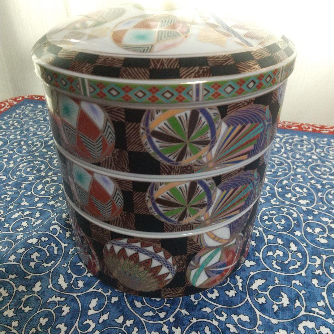【未使用品】庫山窯◇色絵手鞠 金彩 絢爛豪華◇三段重