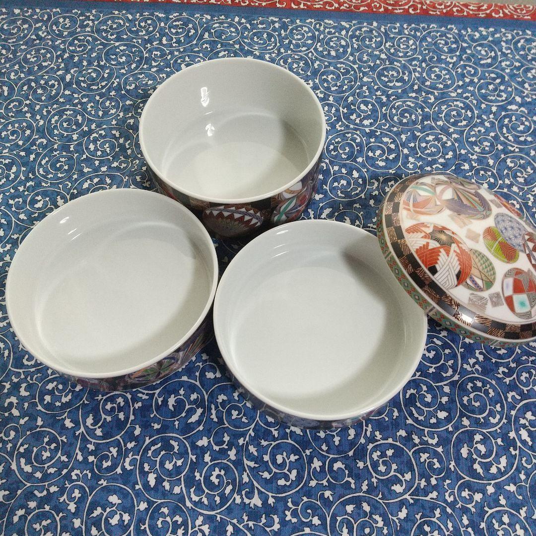 【未使用品】庫山窯◇色絵手鞠 金彩 絢爛豪華◇三段重
