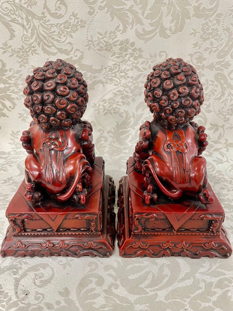 【魔除け★開運】中国骨董　石像　獅子　雄雌ペアセット