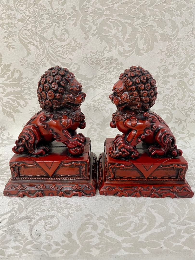 【魔除け★開運】中国骨董　石像　獅子　雄雌ペアセット