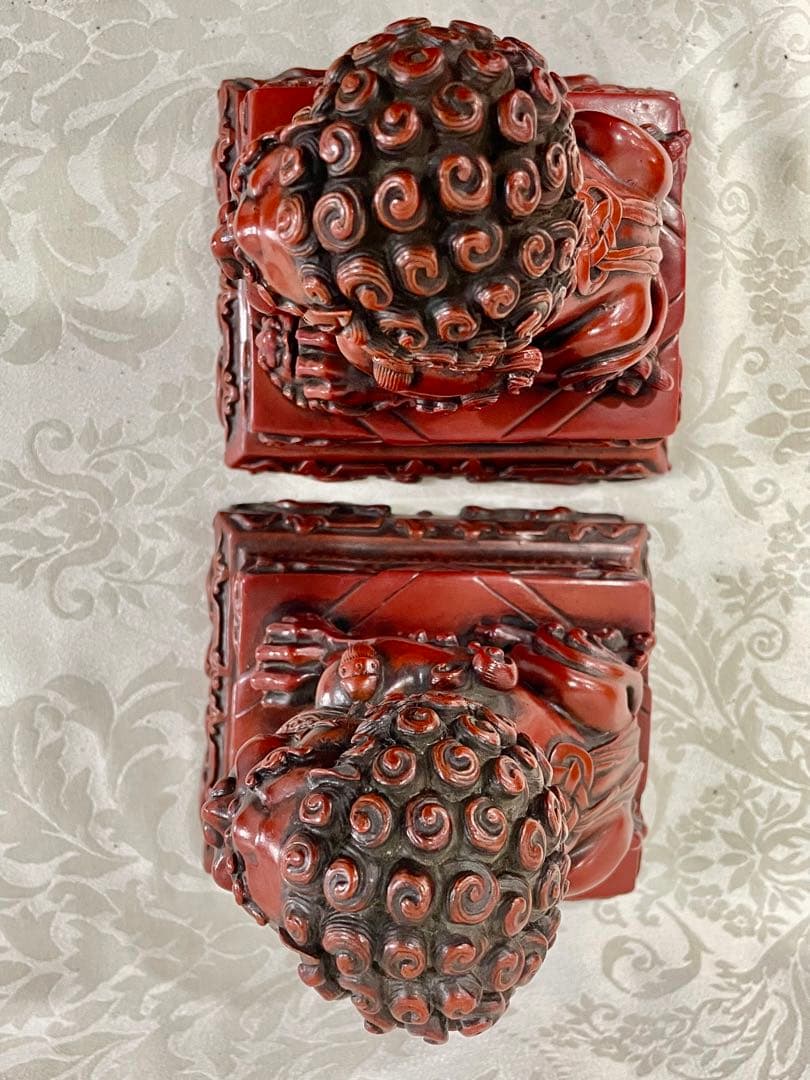 【魔除け★開運】中国骨董　石像　獅子　雄雌ペアセット