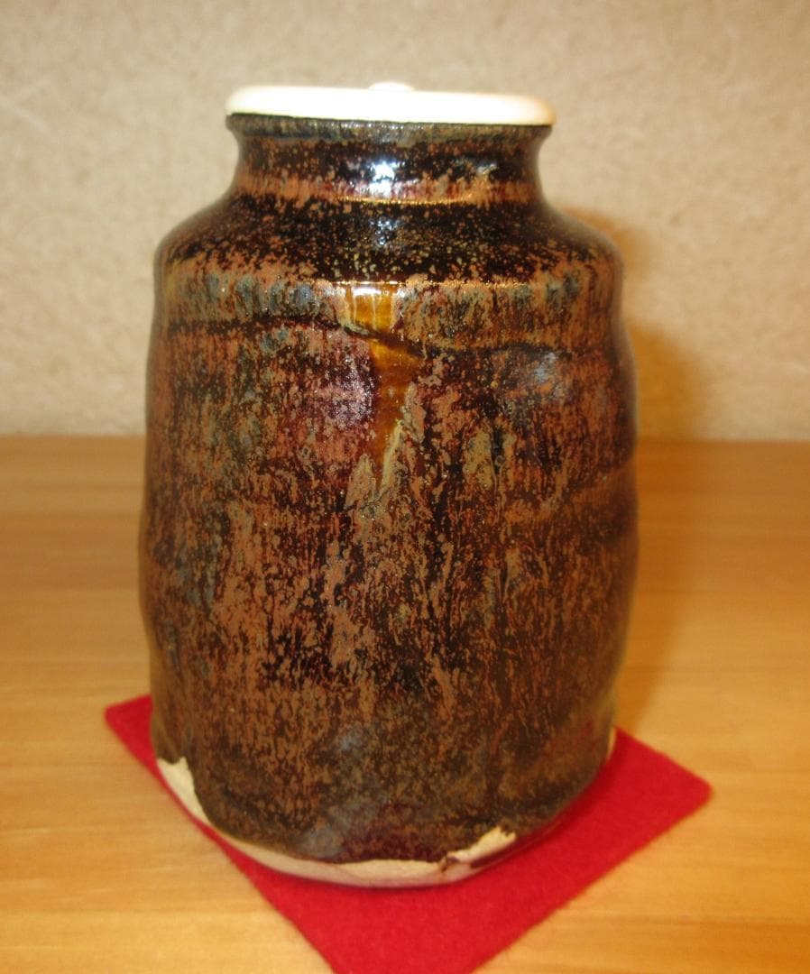 送料込【逢絢亭】茶道具 茶入 美濃焼 瀬戸 肩衝形 仕覆２点 加藤芳右衛門 共箱