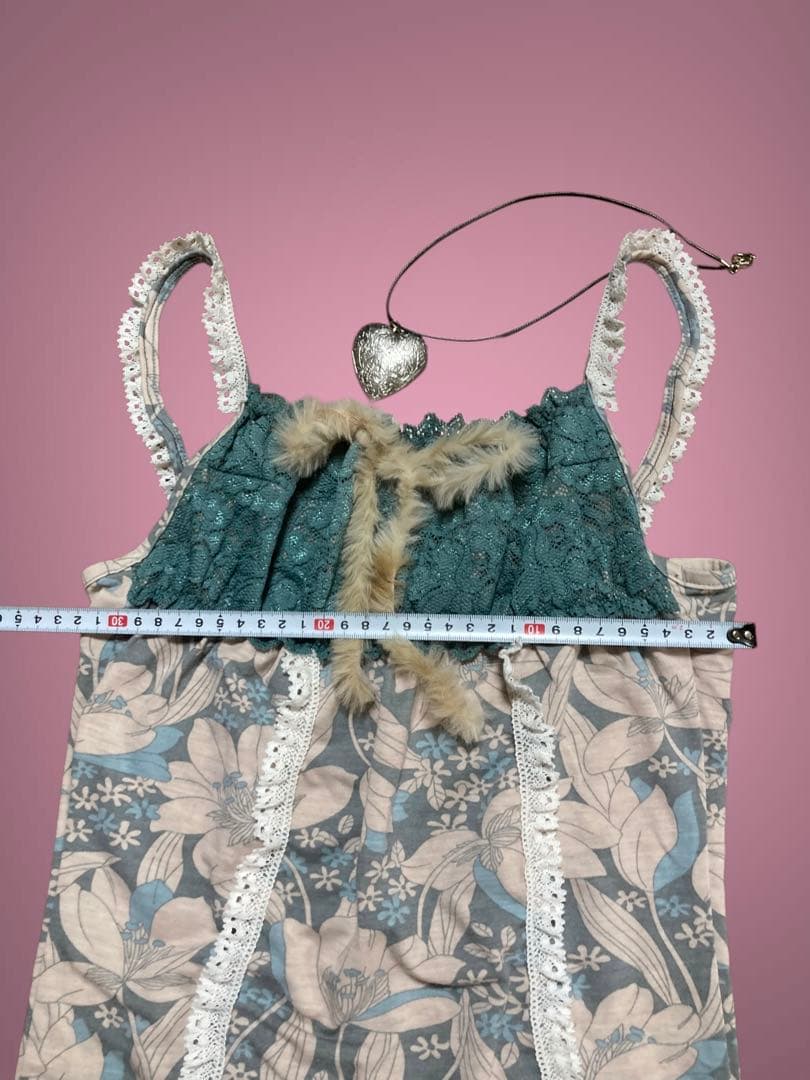 y2kレース甘め姫ギャルNANAファーゴシックフェアリーグランジロックキャミ古着